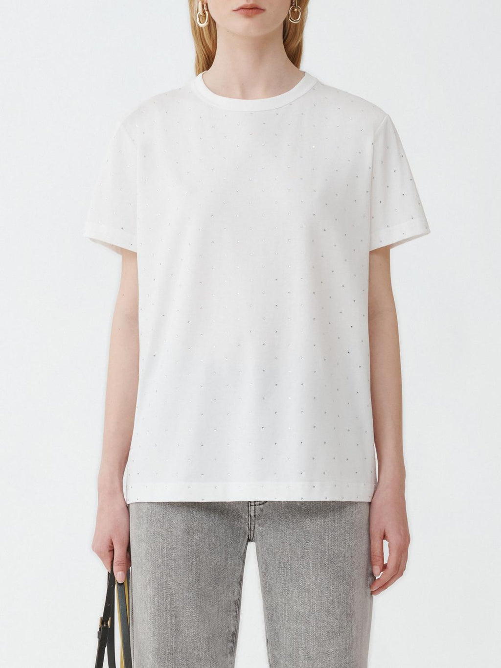 Fabiana Filippi Short Sleeve T-Shirt with Strass - White