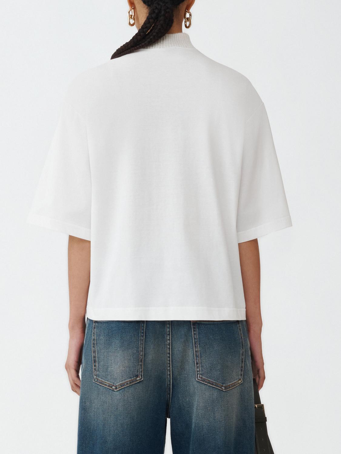 Fabiana Filippi Short Sleeve T-Shirt with Sequin Mock Collar - White