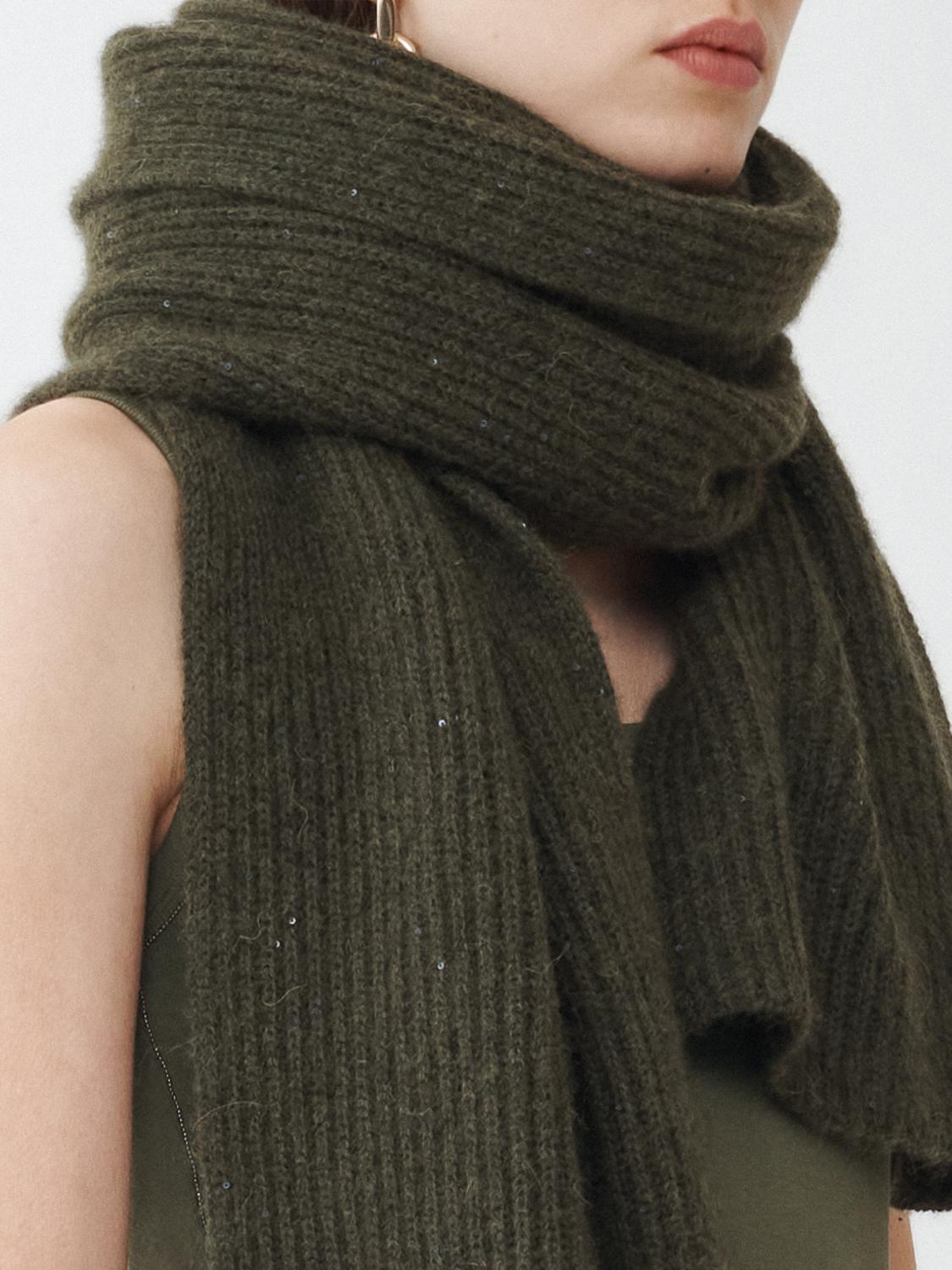 Fabiana Filippi Ribbed Platinum Scarf - Olive Green- Size U