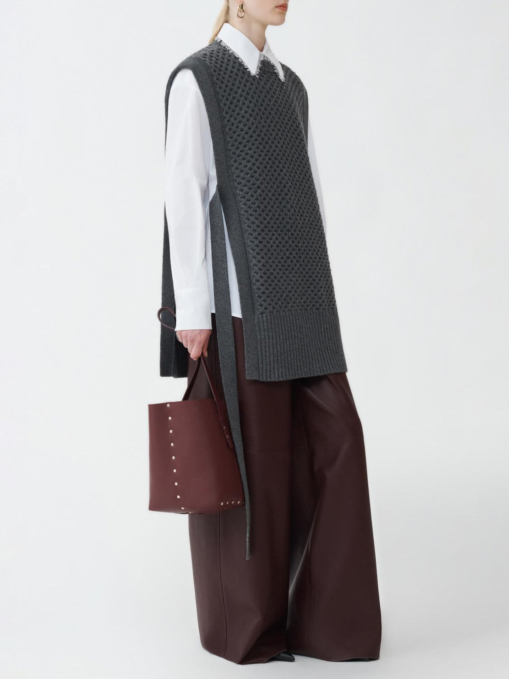 Fabiana Filippi Grid Stitch Vest with Open Side - Gray