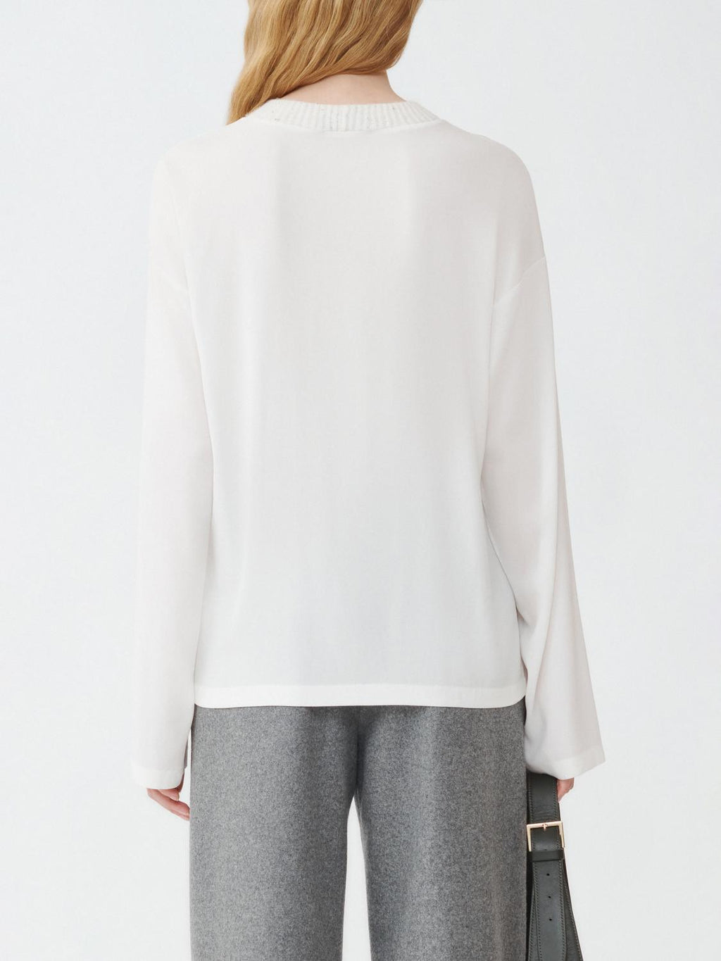 Fabiana Filippi Sablé Long Sleeve Top with Sequin Mock Collar - White