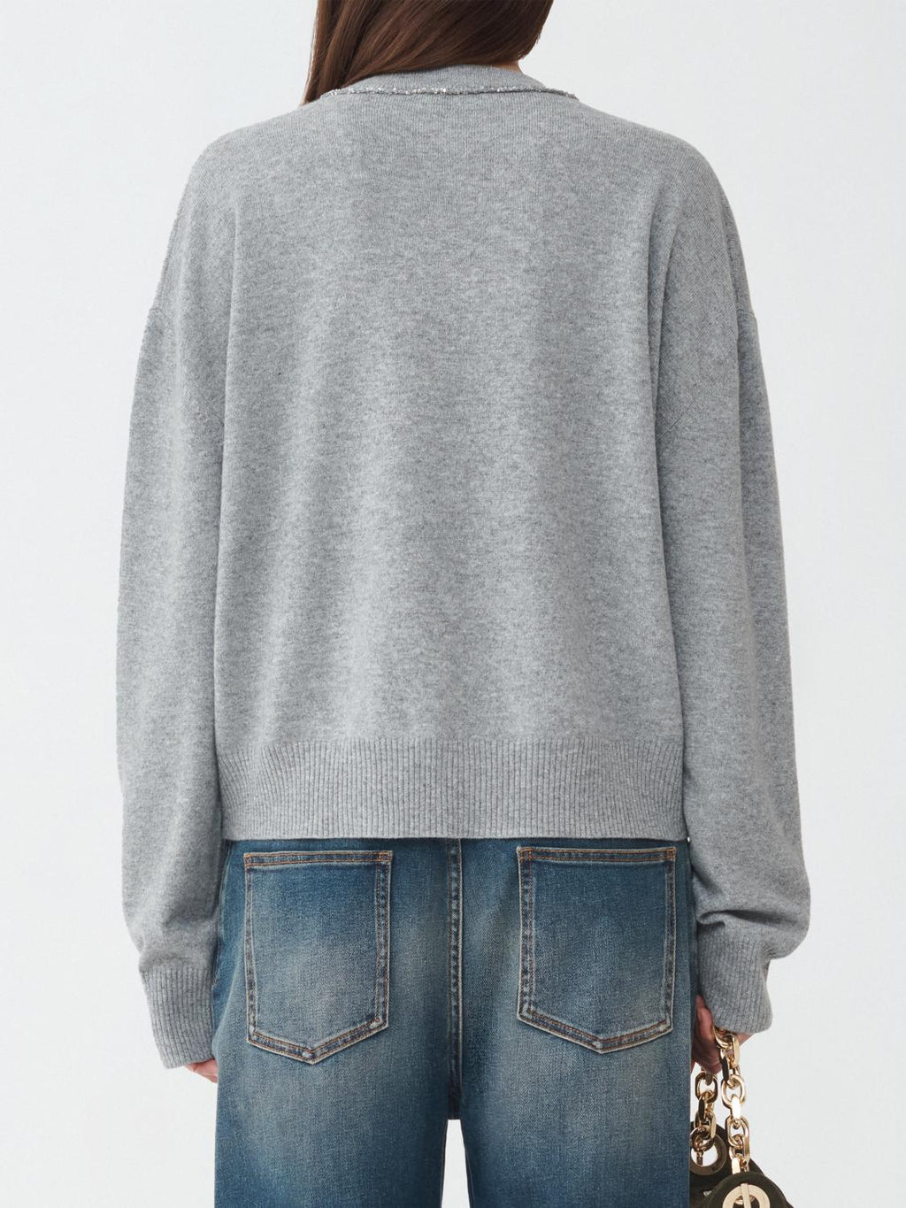 Fabiana Filippi V-Neck Sweater with Sequin Trim Detail - Grey