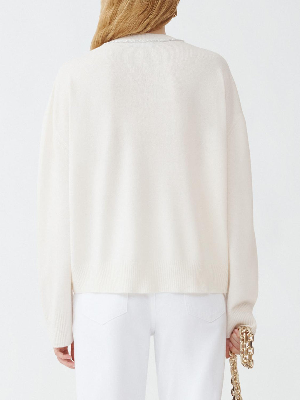 Fabiana Filippi V-Neck Sweater with Sequin Trim Detail - Cream
