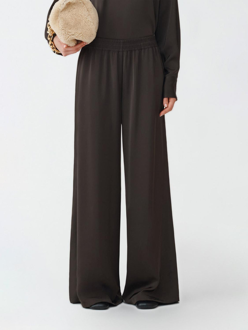 Fabiana Filippi Viscose Satin Wide Leg Trousers - Brown