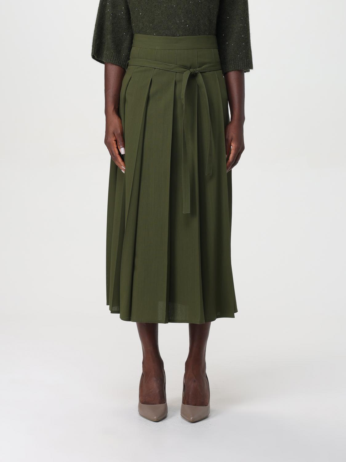 Fabiana Filippi Japanese Wool High-Waisted Pleated Midi Skirt - Green