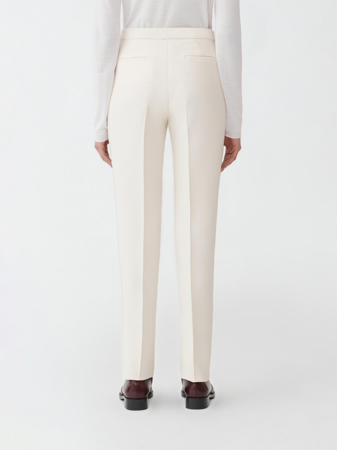 Fabiana Filippi Wool Silk Crepe Regular Fit Trousers with Tuxedo Side Bands - Ivory