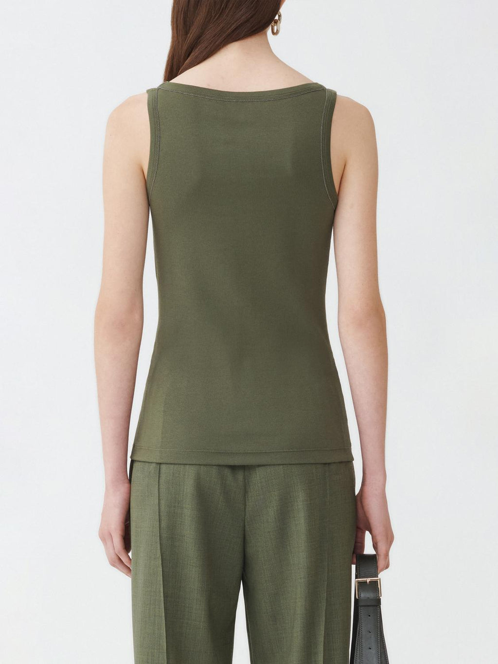 Fabiana Filippi Ribbed Jersey Tank Top with Filo Diamante - Olive Green