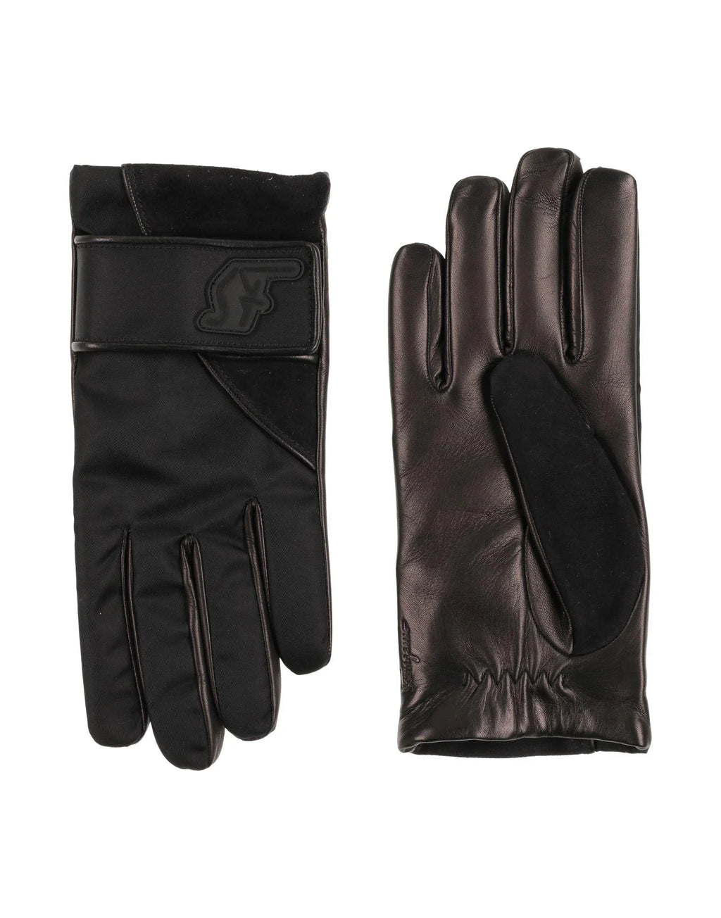 Salvatore Ferragamo Men's Black Leather and Fabric Gloves