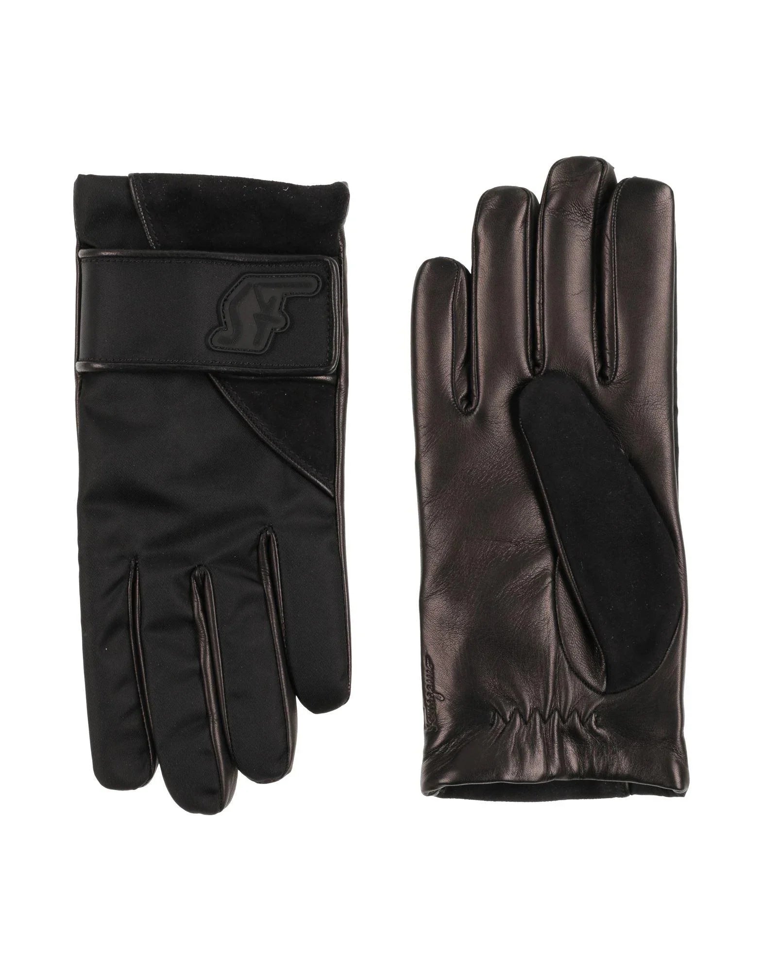 Salvatore Ferragamo Men's Black Leather and Fabric Gloves