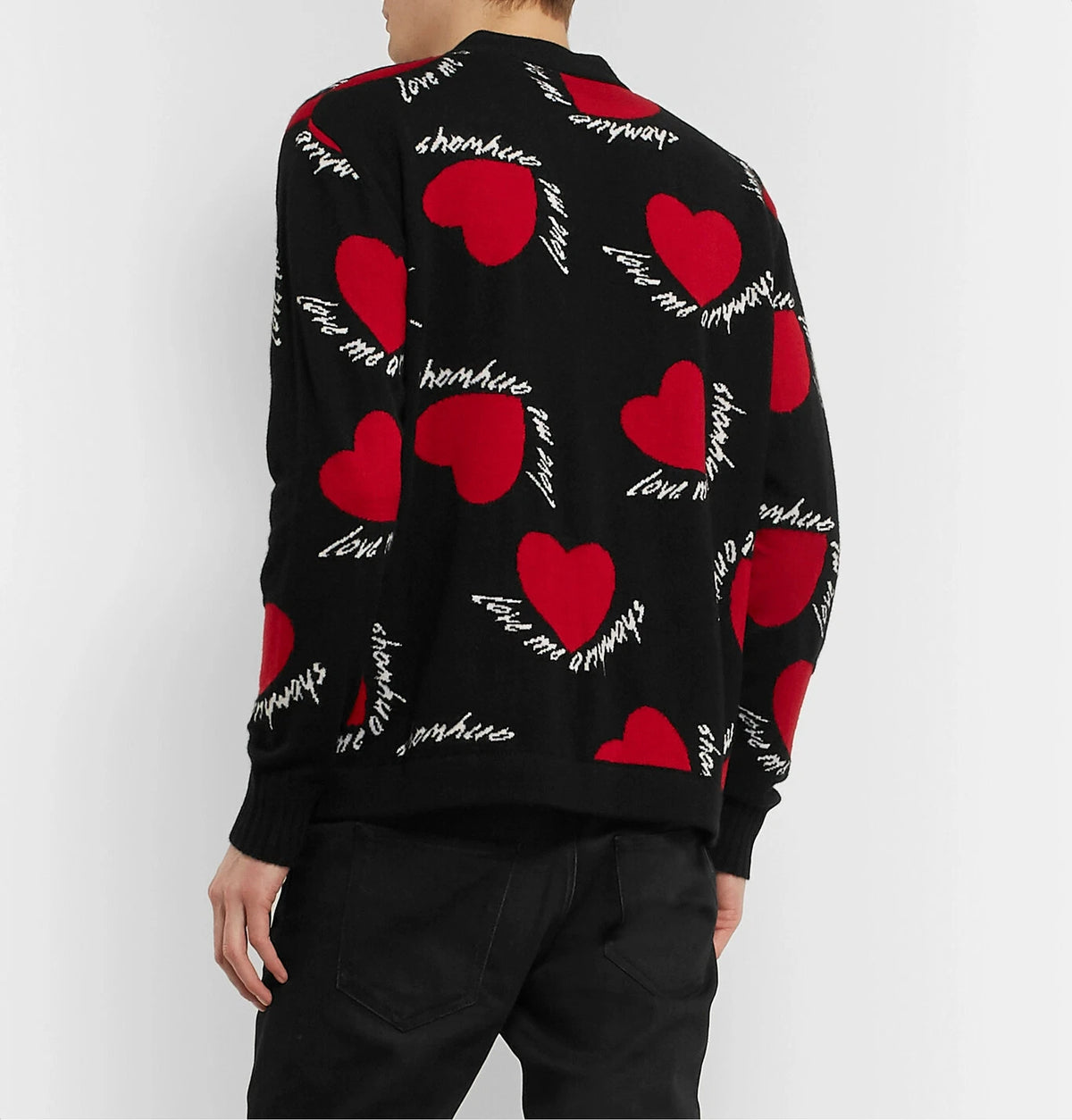 Amiri Hearts Intarsia Cardigan Sweater- Black